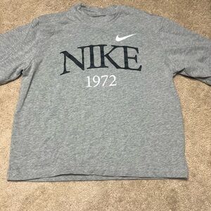 Nike Gray Short Sleeve Tee with Navy Logo and White Swoosh